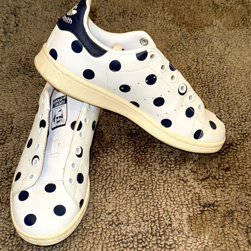 Blue Polka Dot Stan Smith Tennis Shoes Boys Size 5
